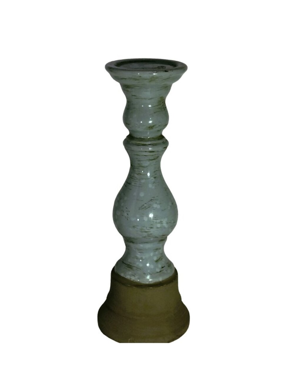 Tall Column Pillar Candle Holder Blue Brown Ceramic Mid Century Style 16 inch
